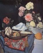 George Leslie Hunter Fruit and Flowers on a Draped Table oil painting on canvas